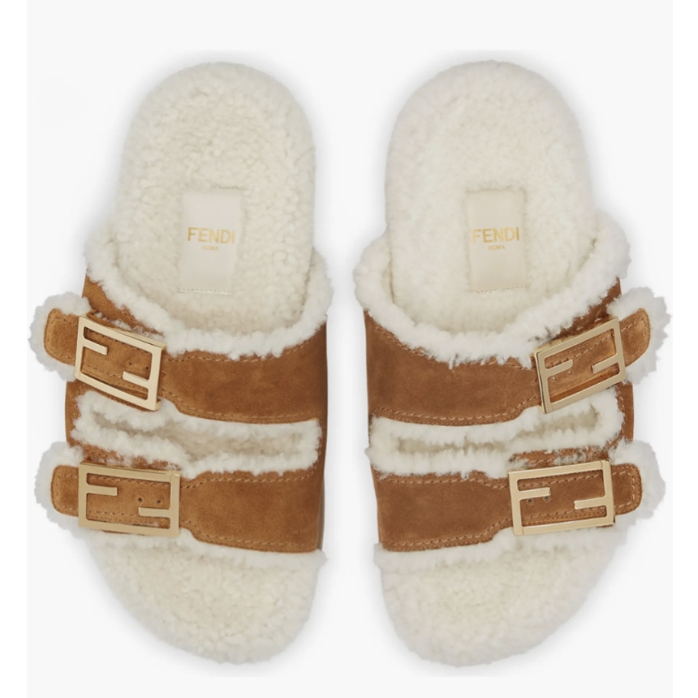 Fendi "Feel" genuine suede/shearling slide